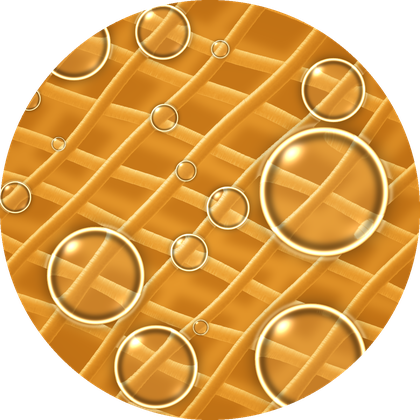Illustration of vapor droplets held on the surface of filter fibers
